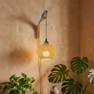 Eco-Friendly Bamboo Sconce: Artisan Woven Wall Light