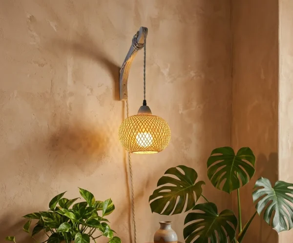 Eco-Friendly Bamboo Sconce: Artisan Woven Wall Light