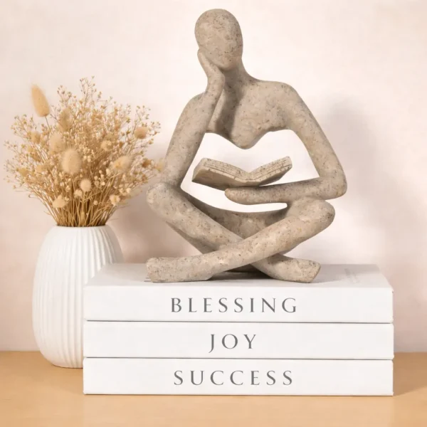 Bookshelf Decor, Coffee Table Decor, Library Decor Sculptures - Abstract Thinker Statue, Resin Modern Art Sculptures for Living Room, Office Desk,Home Decor (Beige)