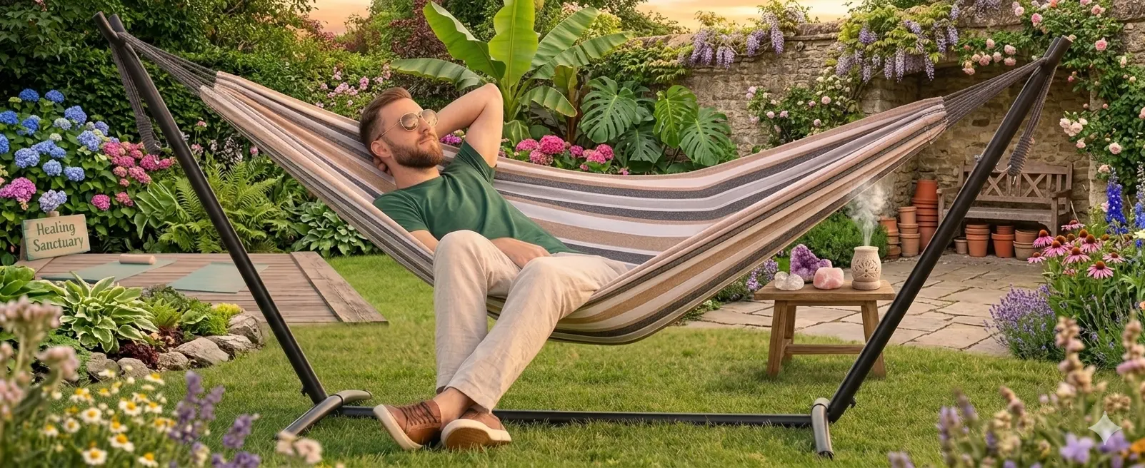 Hammocks with Stand for Outside, Portable Space Saving Heavy-Duty Steel Frame for Indoor Outdoor Patio Yard, Easy Assembly