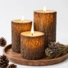 Flameless LED Candle Set of 3 – Real Wax Pine Bark Candles with Remote Timer