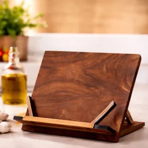 Wooden Cookbook Stand Walnut Book Holder for Kitchen with Tablet Support