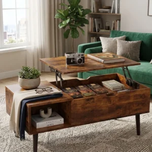 Multifunctional Lift-Top Wooden Coffee Table with Hidden Storage