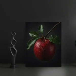 Modern Botanical Canvas - Elegant Red Apple with Branch, Calm Nature Wall Art for Home