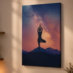 Cosmic Yoga Wall Art – Midnight Galaxy Meditation Silhouette Canvas Print