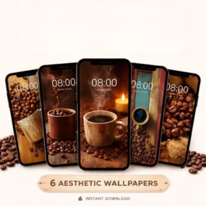 Cozy Coffee iPhone Wallpapers, 6 Aesthetic Coffee Backgrounds, Warm Brown Rustic Lock Screen, 3D Depth Effect Wallpaper Set