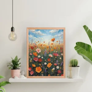 Enchanting Wildflower Field – Impasto Oil Style Framed Wall Art