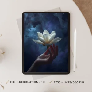 White Magnolia Printable Wall Art, Dark Floral Decor