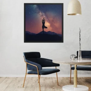 Framed Cosmic Yoga Wall Art – Galaxy Meditation Silhouette Masterpiece
