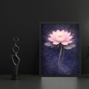 Framed Lotus Wall Art – Glowing Pink Lotus Canvas, Spiritual Healing & Protection Decor