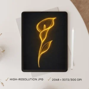 Golden Calla Lily Line Art on Dark Background