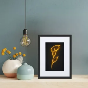 Golden Glow Minimal Flower Framed Poster | Luxury Dark Wall Art