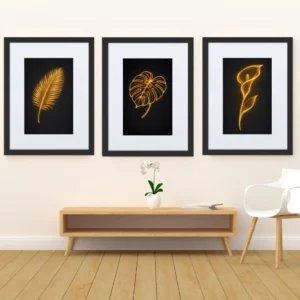 Golden Glow Botanical Set (3 Prints) | Monstera, Palm & Calla Lily Wall Art