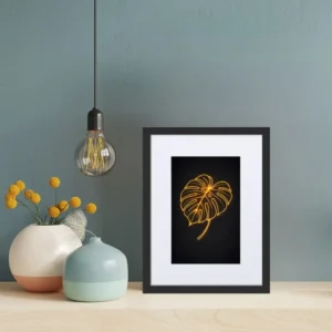 Golden Glow Monstera Leaf Framed Poster | Minimal Luxury Wall Art