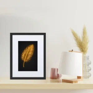 Golden Glow Palm Leaf Framed Poster | Minimal Dark Wall Art