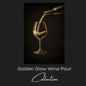 Golden Glow Wine Pour Line Art Collection