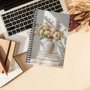 Minimal Floral Aesthetic Notebook – Soft Rose Vase Journal, Elegant Neutral Cover
