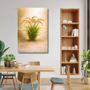 Golden Rice Plant Canvas Wall Art | Minimal Nature Decor