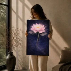 Pink Lotus Flower Canvas Wall Art | Spiritual Zen Floral Decor | Minimal Elegant Home Print