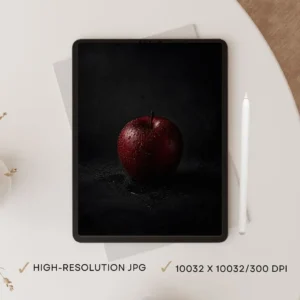 Velvet Shadows: Red Apple Moody Still Life | High-Res Printable Art