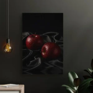 Water Droplets on Red Apples over Black Satin Background