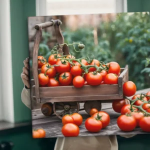 Ripe Tomatoes in Rustic Wooden Crate | Thin Canvas Wall Art