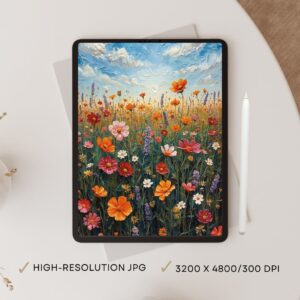 Wildflower Meadow Printable – Soft Floral Field Wall Art, Dreamy Summer Landscape, Digital Download