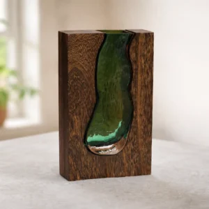 Wooden Glass Flower Vase Solid Wood Glass Vase Home Decor_3