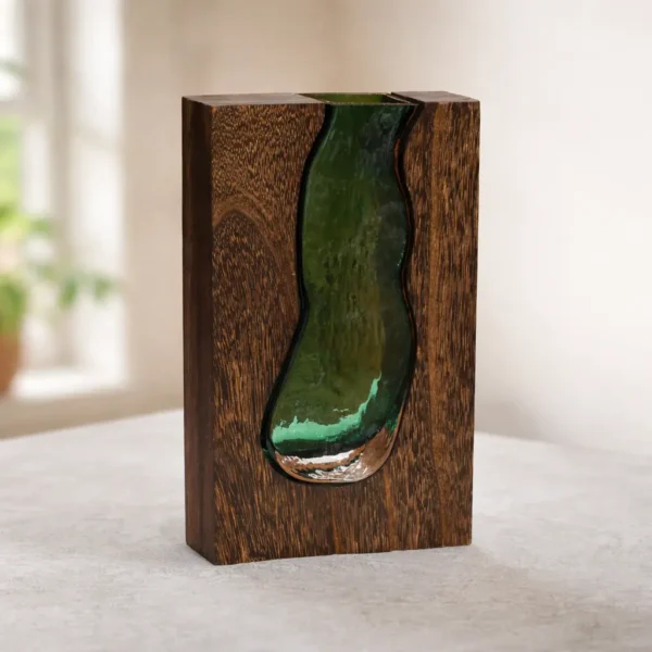 Wooden Glass Flower Vase Solid Wood Glass Vase Home Decor_3