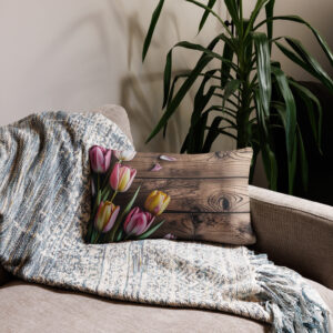 Tulip Bouquet Rustic Wooden Board All-Over Print Pillow