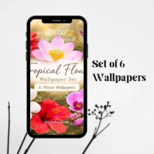 Tropical Flower Phone Wallpapers Set (6 Images) | Aesthetic Floral Lock Screen Backgrounds | Lotus, Hibiscus, Orchid, Plumeria