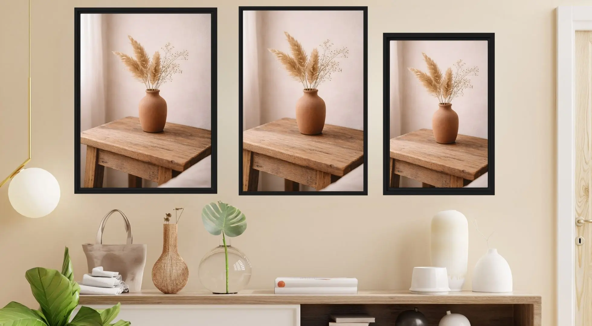 Minimal Rustic Vase with Pampas Grass Canvas (in), Neutral Wall Art, Boho Home Decor