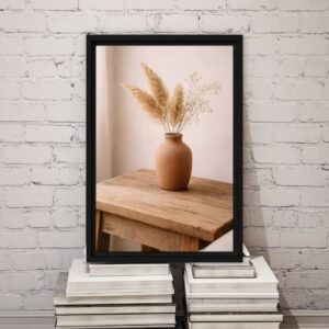 Minimal Rustic Vase with Pampas Grass Framed Canvas (in), Neutral Wall Art, Boho Home Decor