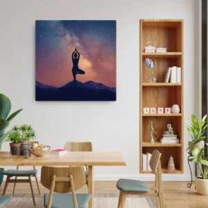 Cosmic Yoga Wall Art – Midnight Galaxy Meditation Silhouette Canvas Print