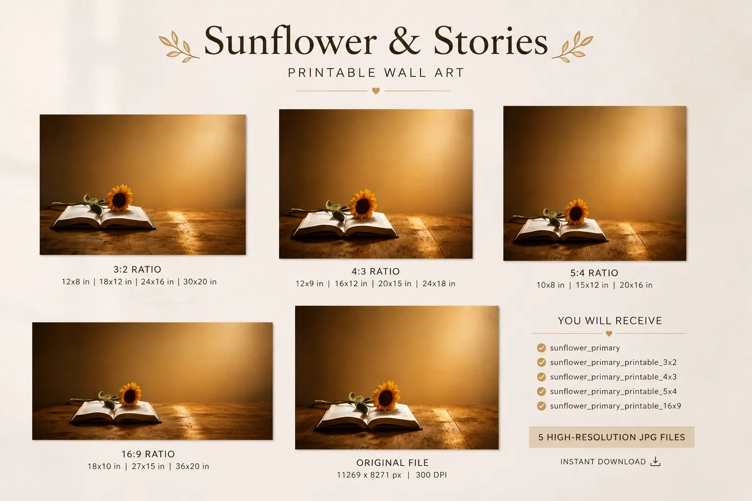 Sunflower & Stories – Cozy Reading Printable Wall Art