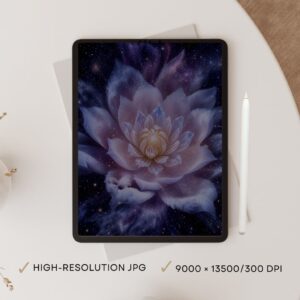 Celestial Elegance: High-Definition Cosmic Lotus Printable