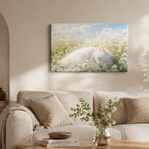 Daisy Dreams: Sleeping Cat Canvas Art - Minimalist Thin Canvas