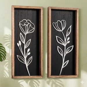 Dark Moody Floral Wall Decor Set of 2 – Vintage Black Framed Art Prints for Boho Bedroom or Bathroom