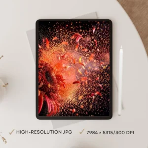Fiery Gerbera Daisy Explosion Printable Wall Art | Modern Dark Floral Digital Download