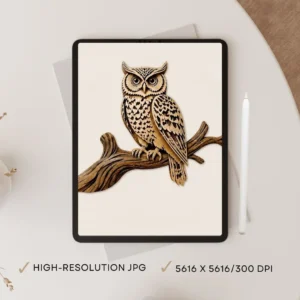 3D Layered Owl Digital Print, Printable Wood Carving Art, Bird Illustration for Living Room Decor