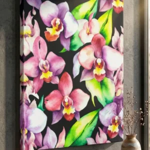 Modern Dark Botanical Canvas Art - Vibrant Orchid Wall Decor
