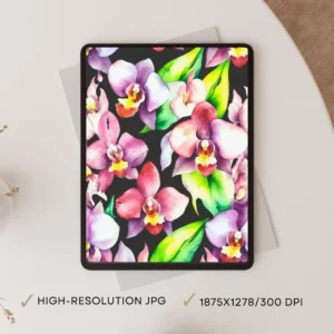 Modern Dark Botanical Printable Art – Vibrant Orchid Wall Decor Download