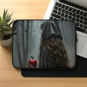 Moody Forest Art Laptop Sleeve, Dark Hooded Woman & Red Apple Computer Bag, Fantasy Aesthetic Laptop Pouch