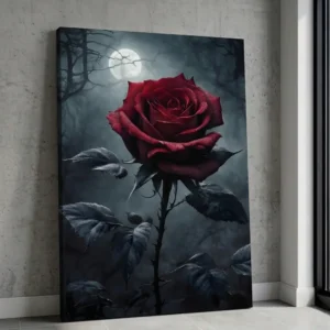 Moonlit Crimson Rose Canvas Print