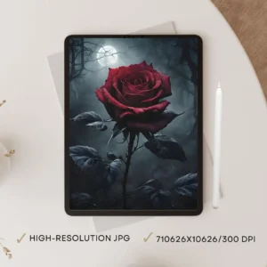 Moonlit Crimson Rose Printable Wall Art