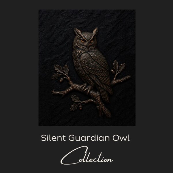 Silent Guardian Owl on Slate Texture Background_colection