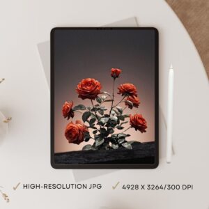 Dark Red Rose Printable Wall Art – Moody Floral Digital Download