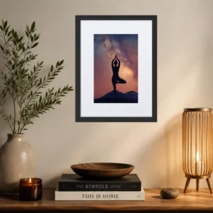 Framed Cosmic Yoga Wall Art – Galaxy Meditation Silhouette