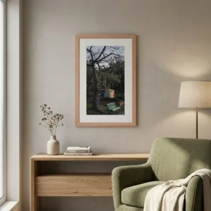 Silent Twilight Tree – Moody Nature Photography Print, Solitary Park Bench Wall Art, Fine Art Landscape Decor